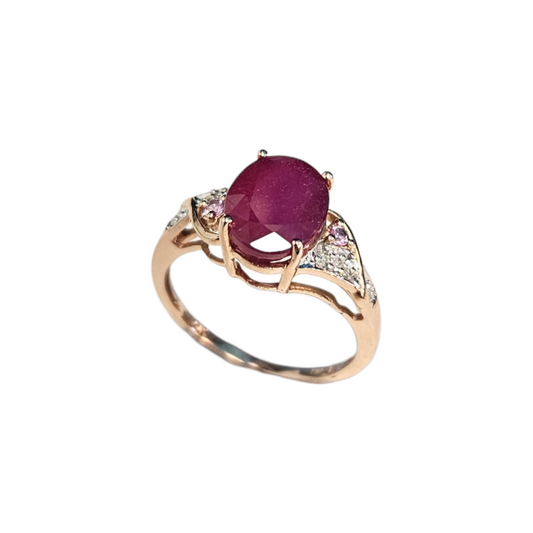 Ring Rose Gold 14k Ruby and Diamonds