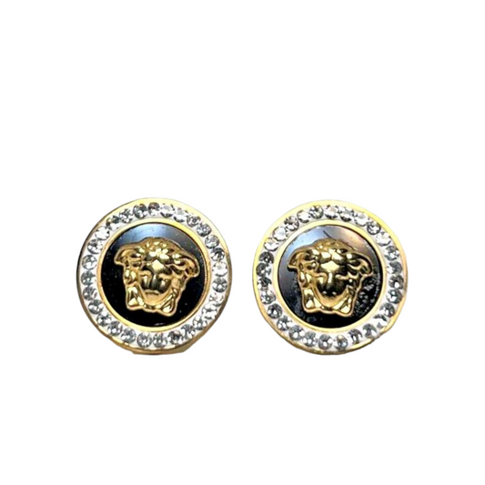 Earring Button Black and Gold 14k
