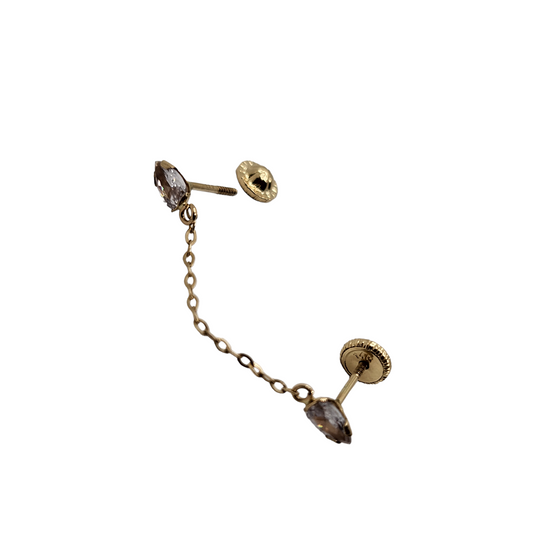 Double Diamond Earrings Twisted Chain Earrings, Double Drill Earrings, Italian 14k Yellow Gold