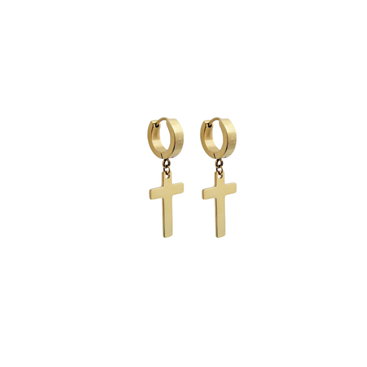 14k yellow gold cross earrings