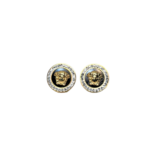 Earring Button Black And Gold 14k